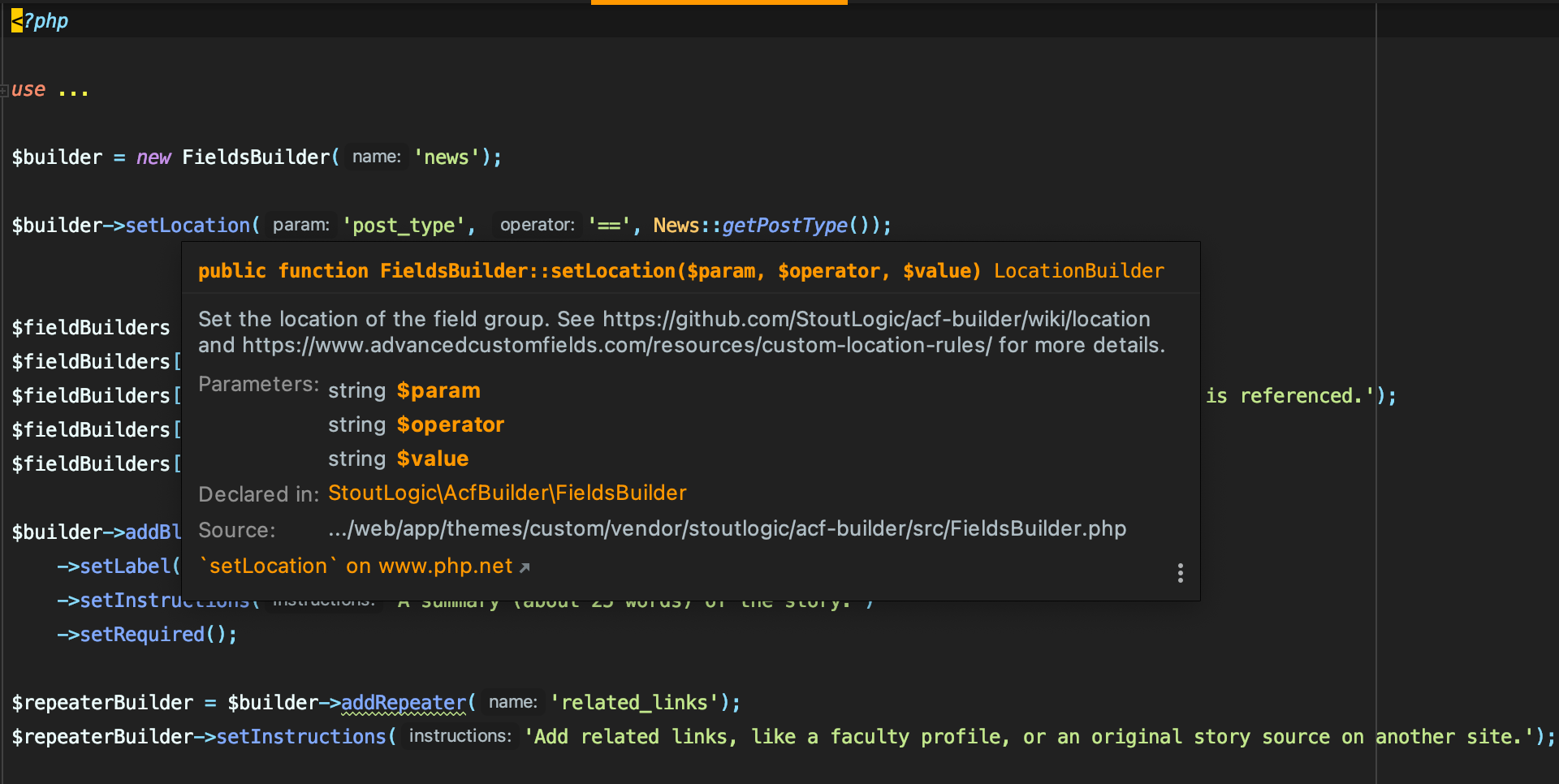 Screenshot of IDE hints width:1000px